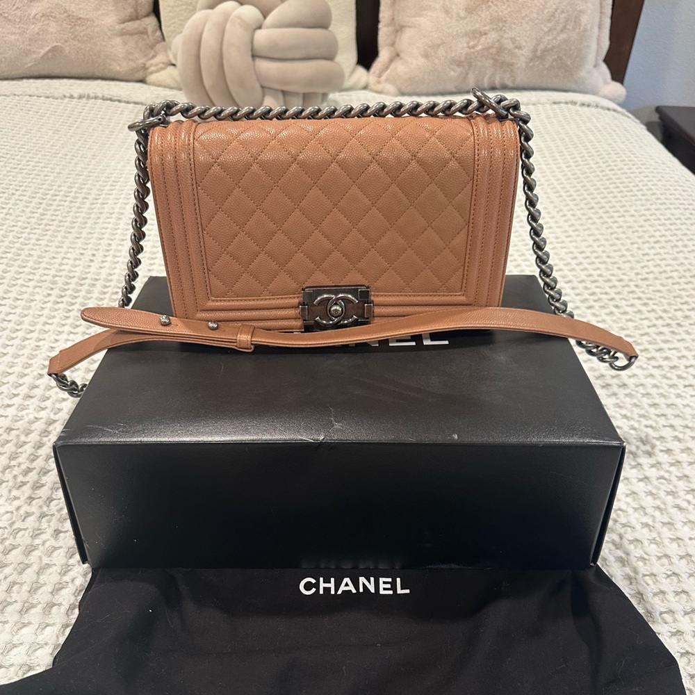 Chanel caviar leather Boy Bag in Camel color
